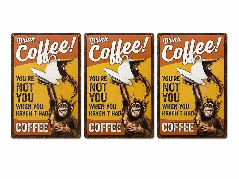 Set of 3 Vintage Metal Coffee Signs Retro Kitchen Wall Decor 12x8 In New funny
